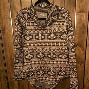 Kavu Brown and Black Geometric Cowl Neck Sweater
